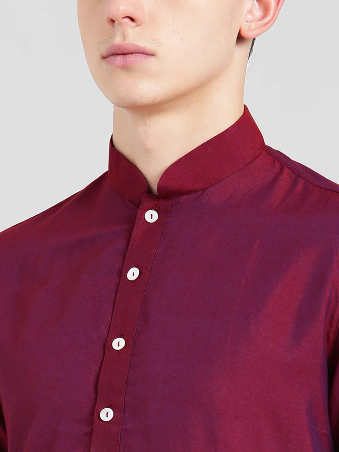 Maroon Cotton Silk Kurta Dhoti Set - Image 5