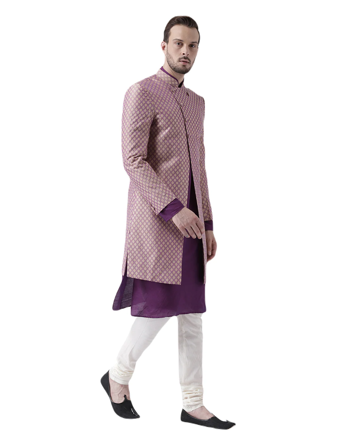 Men's Purple Indowestern Set With Kurta and Churidar - Image 2