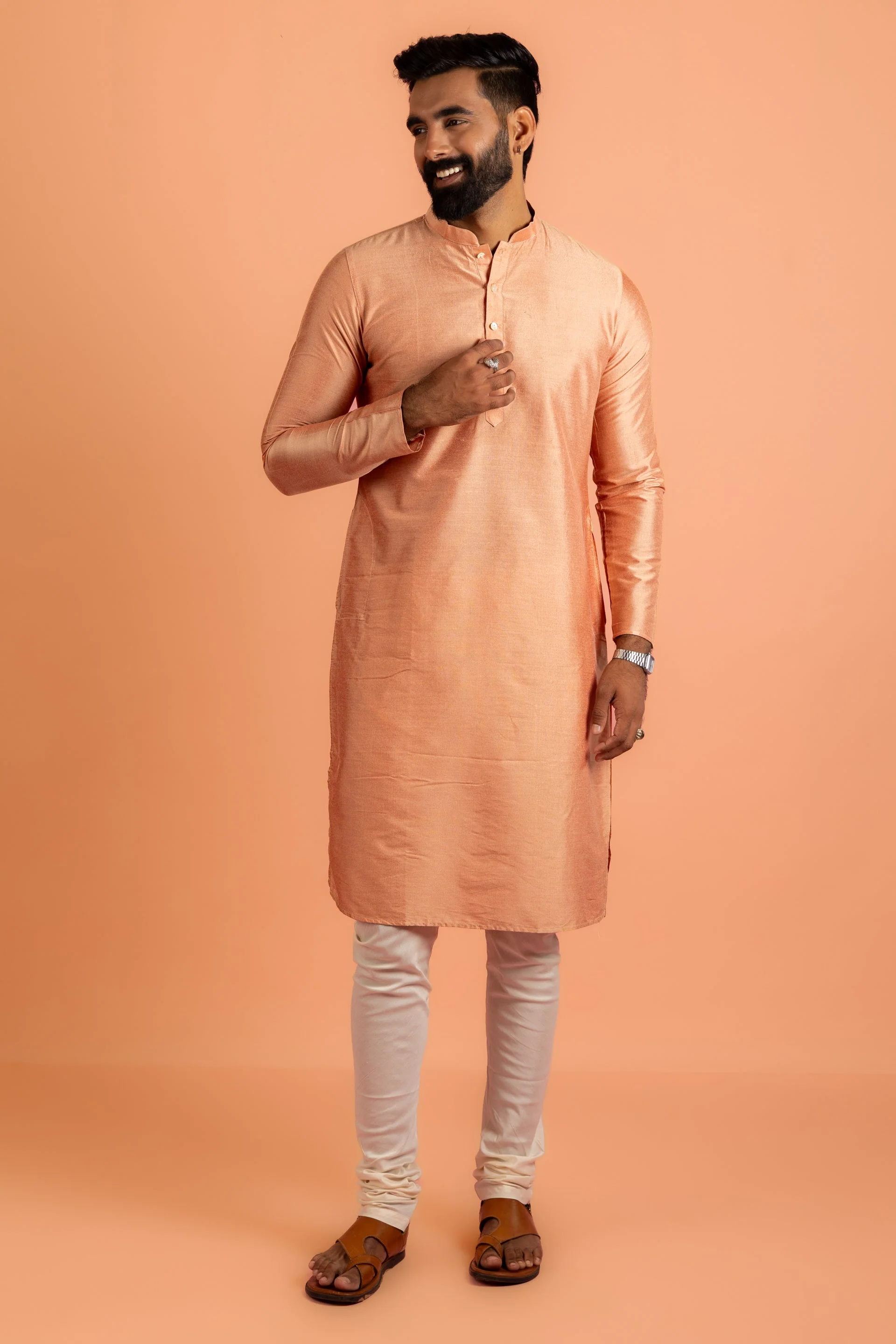 Men Mauve Textured Kurta Jacket Churidar Set - Image 16