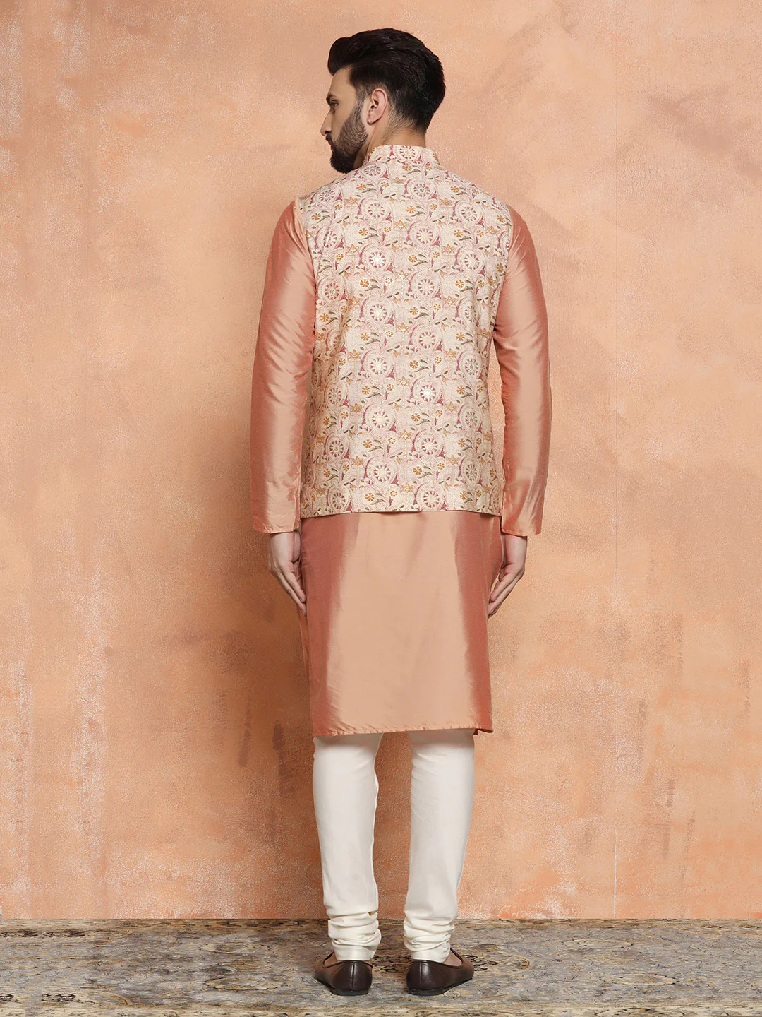 Pink Silk Blend Embroidered Jacket Set with Kurta & Churidar - Image 4