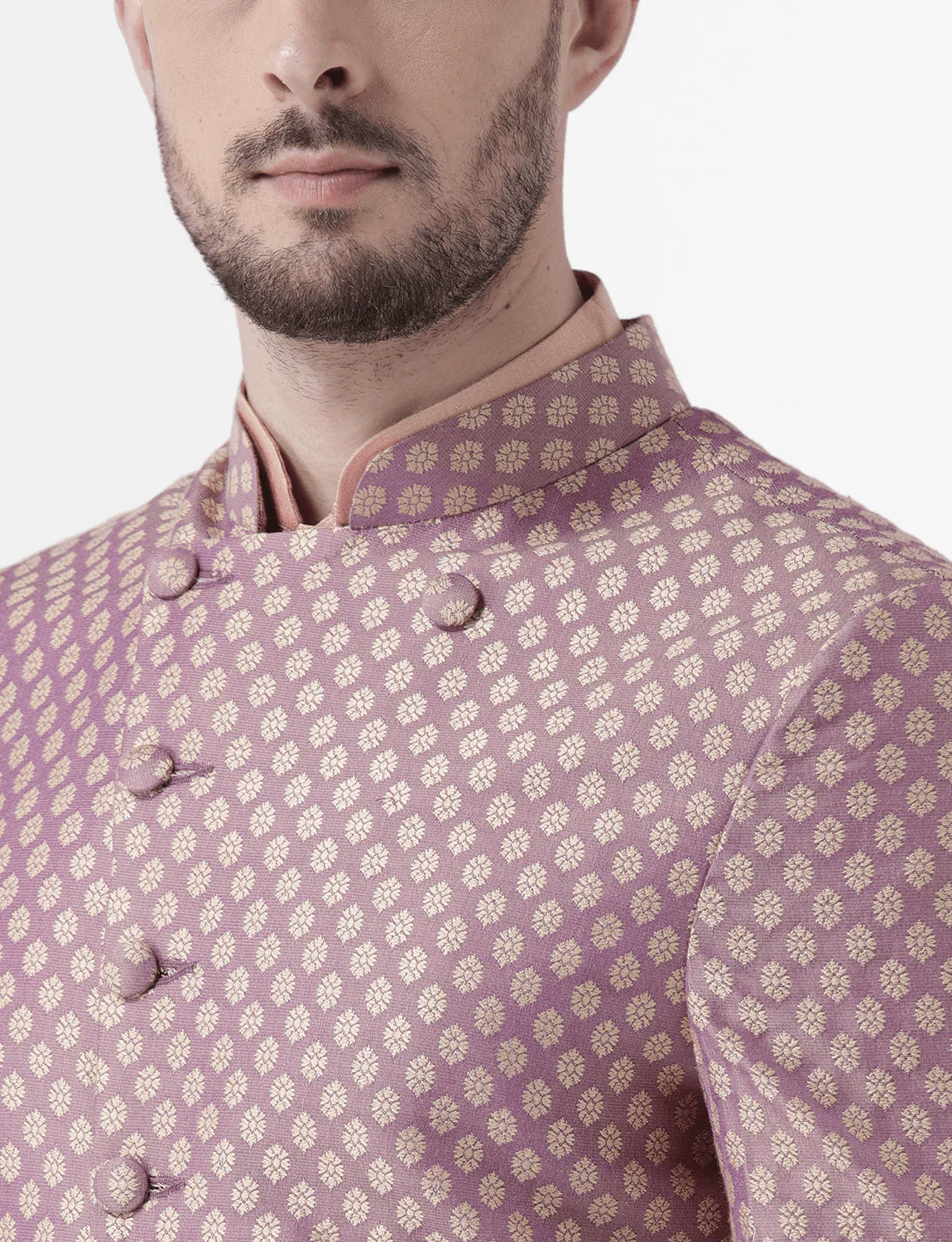 Men's Peach Indowestern Set With Kurta and Churidar - Image 5