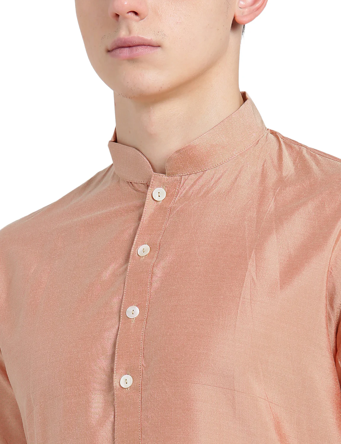 Peach Silk Blend Long Kurta - Solid Festive Wear with Mandarin Collar for Weddings & Celebrations - Image 6