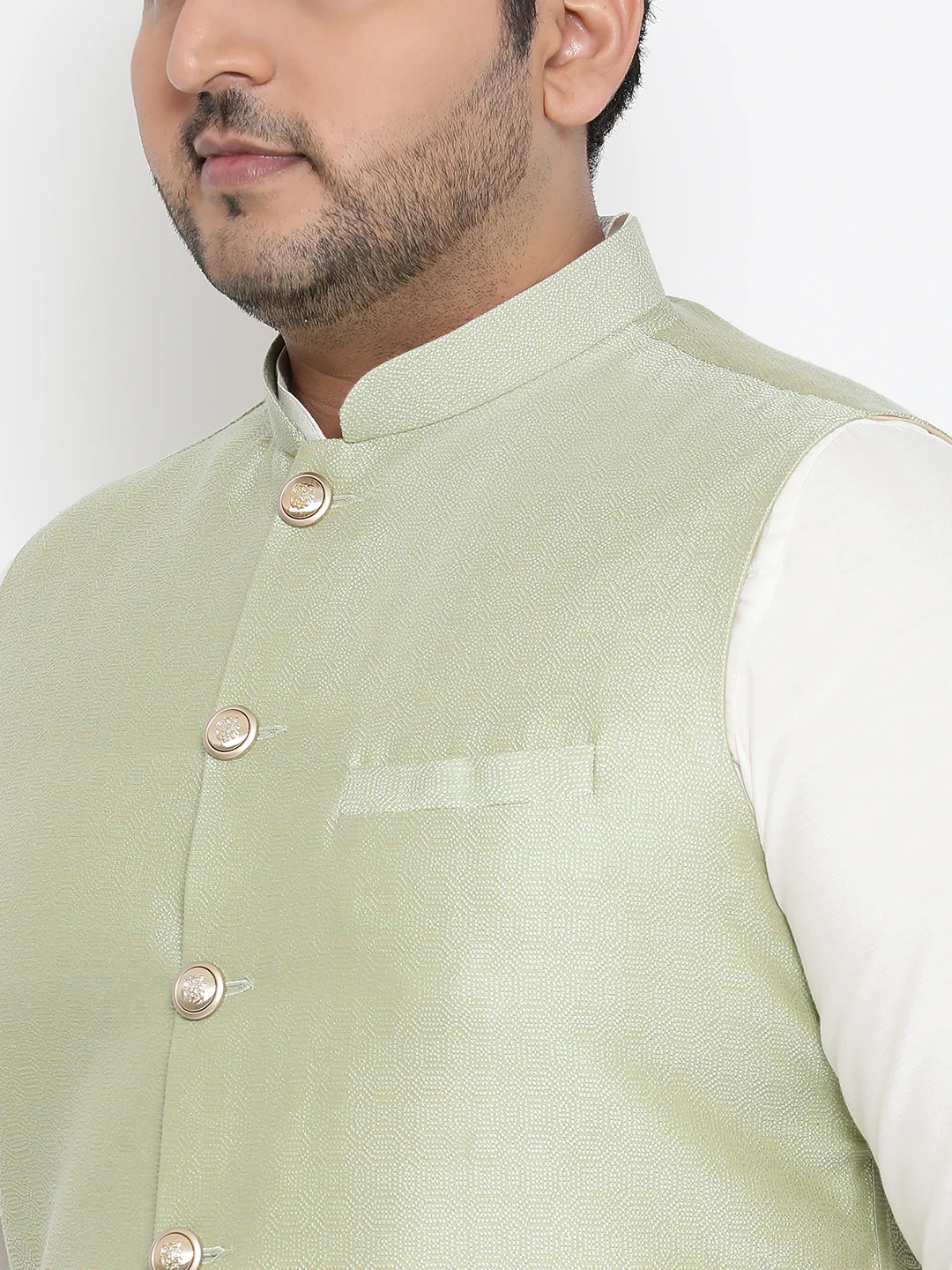 Men's Green Kurta Churidar Jacket Set - Image 4