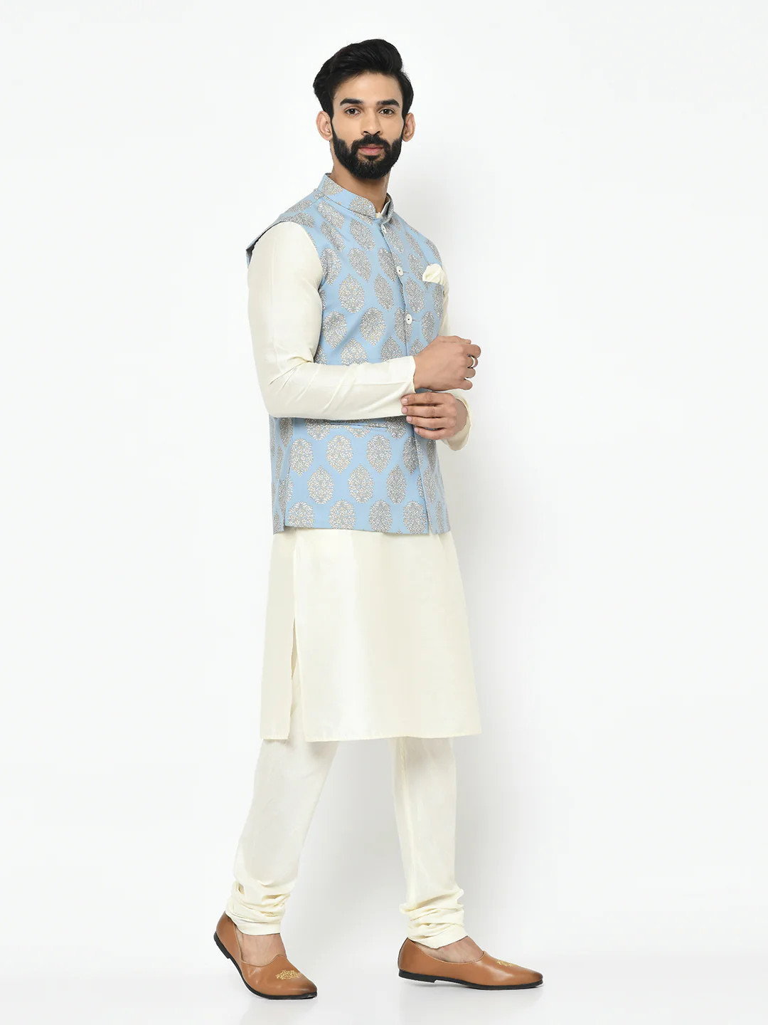 Kisah Plus Men's Blue Kurta Jacket Churidar Set - Image 2