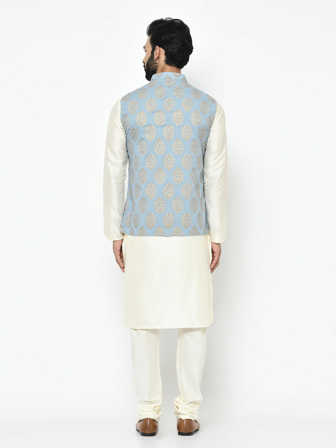 Kisah Plus Men's Blue Kurta Jacket Churidar Set - Image 3