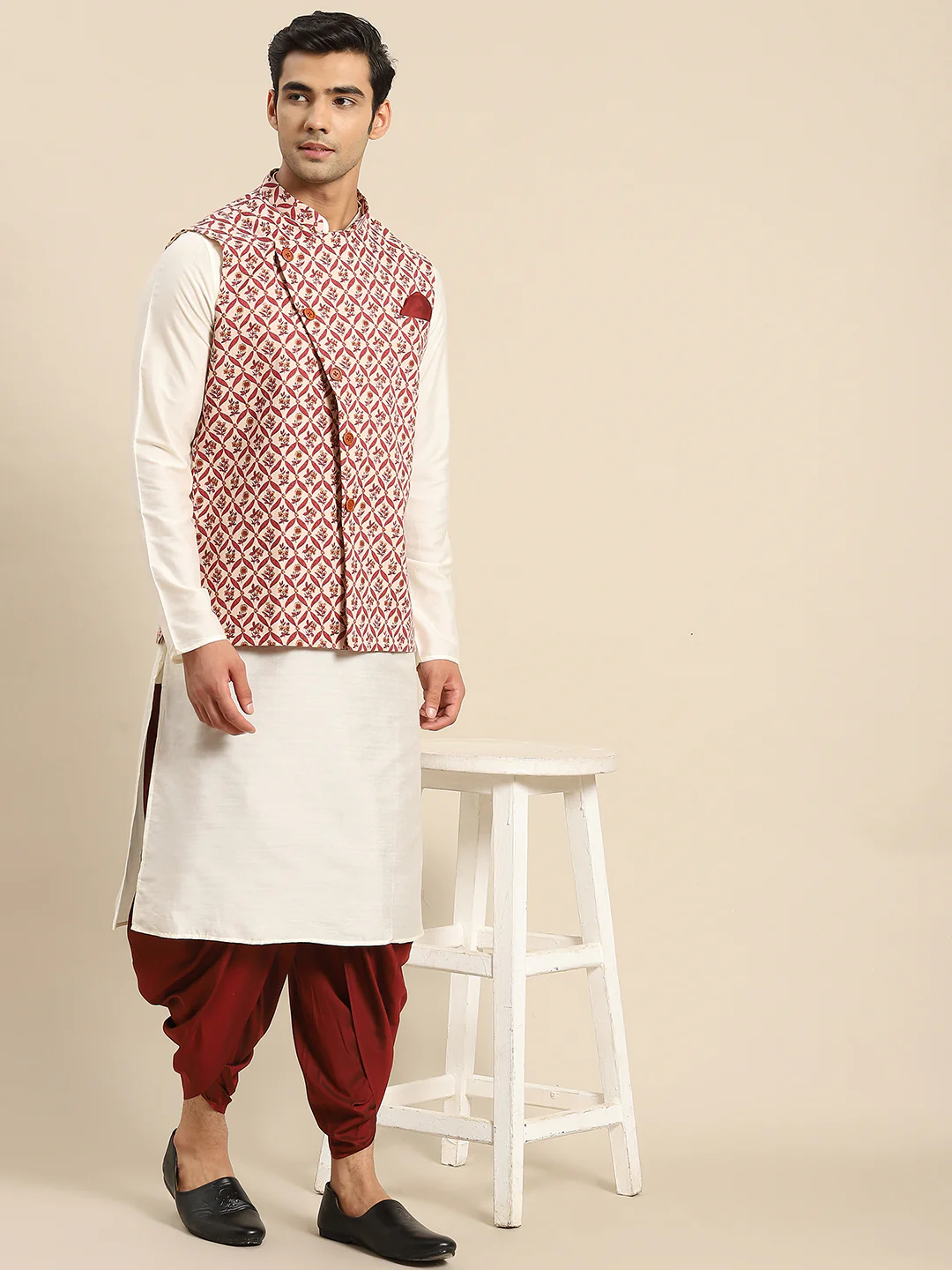 Kisah Men White Kurta Jacket Set - Image 2