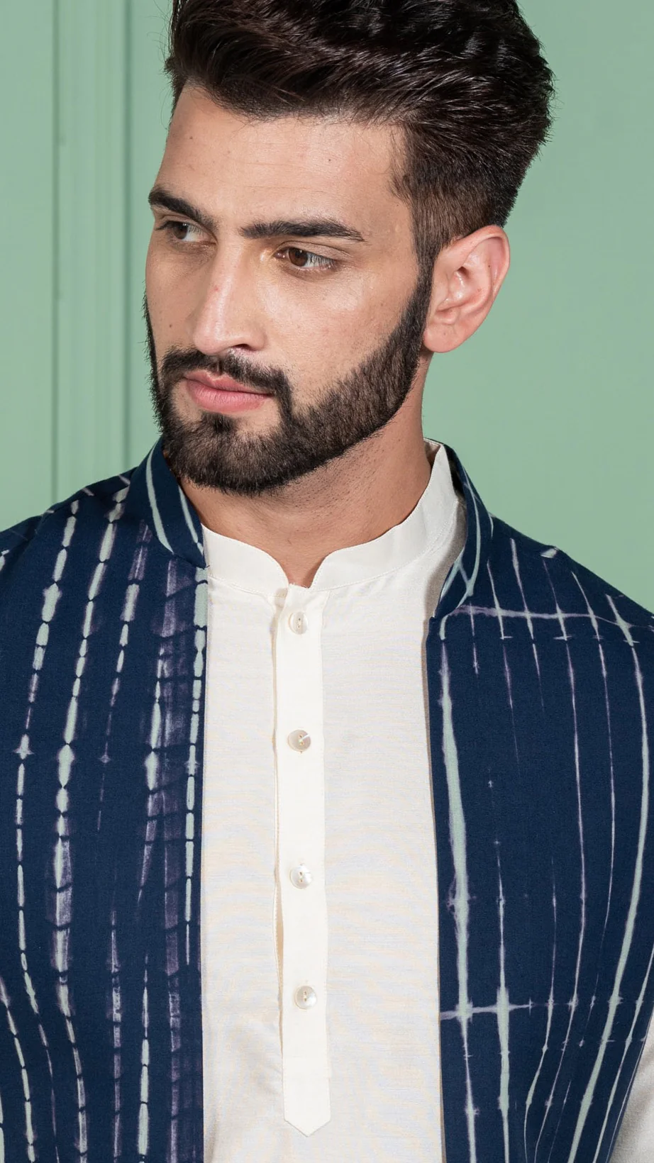 Kisah Men Navy Blue Kurta Jacket Set - Image 4