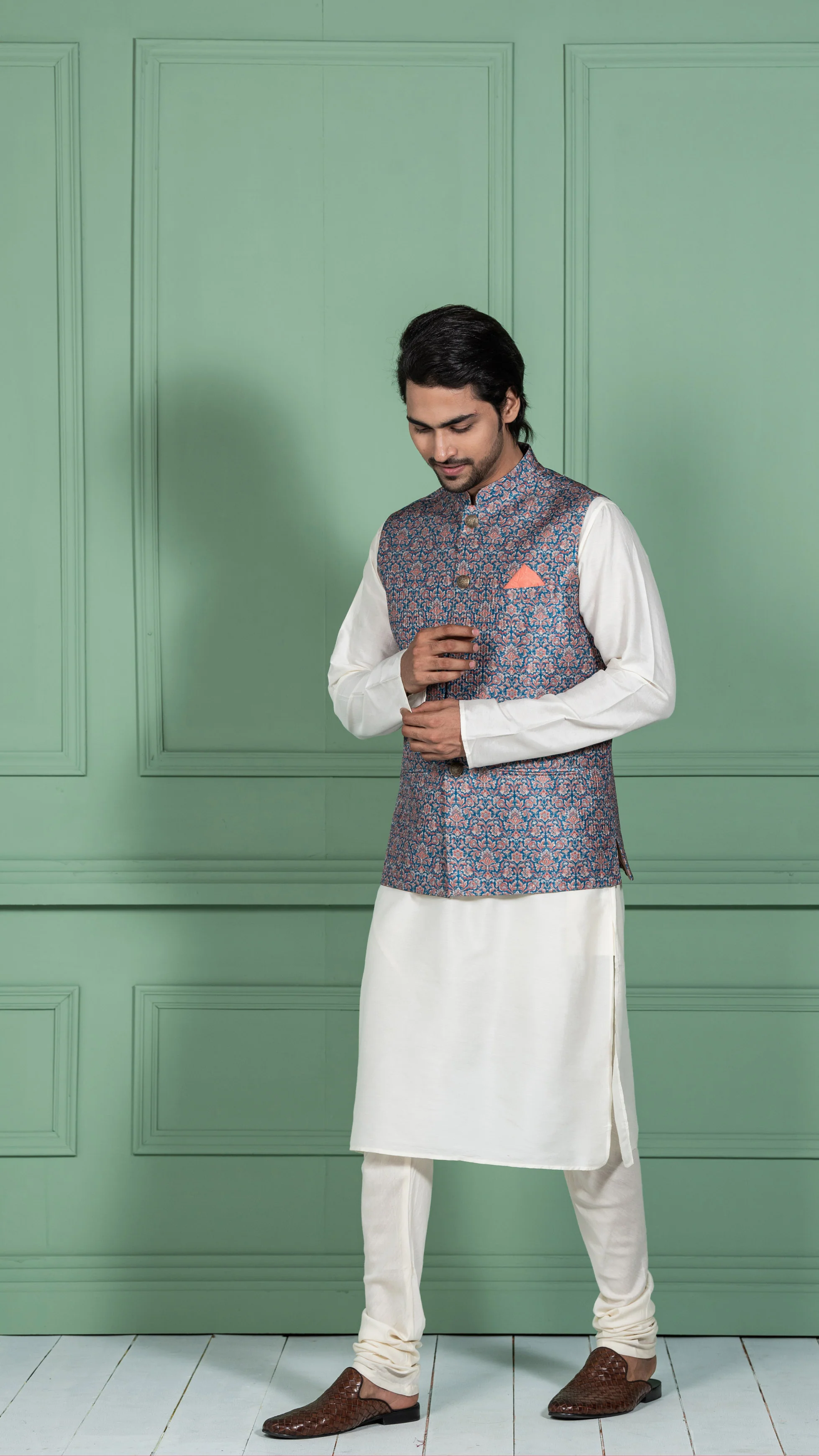 Kisah Men Blue Kurta Jacket Set - Image 4