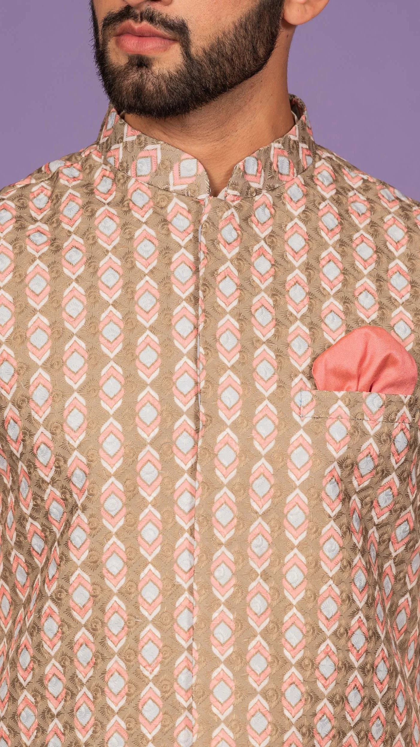 Men Olive Kurta Jacket Set - Image 6