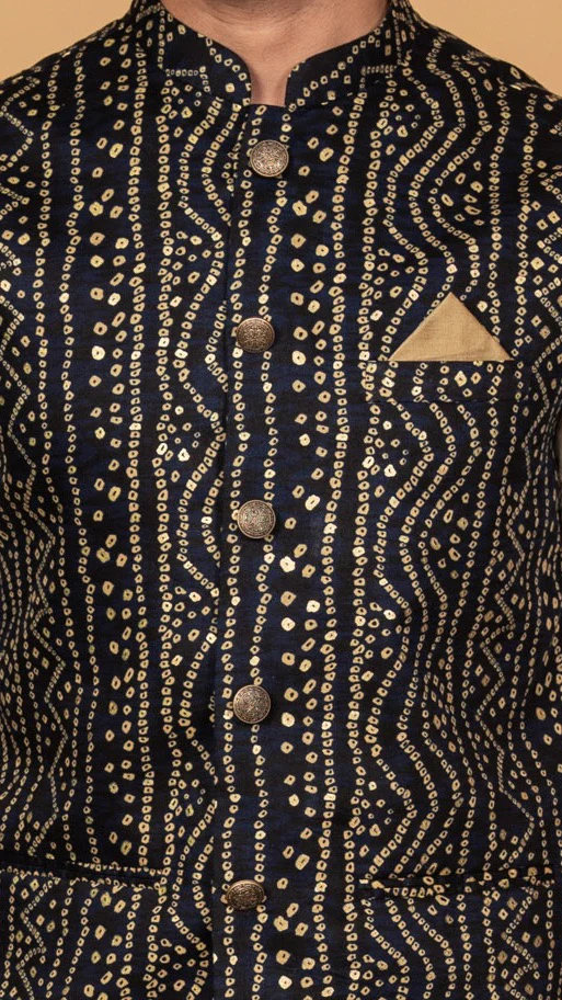 Men Navy Blue Kurta Jacket Set - Image 5