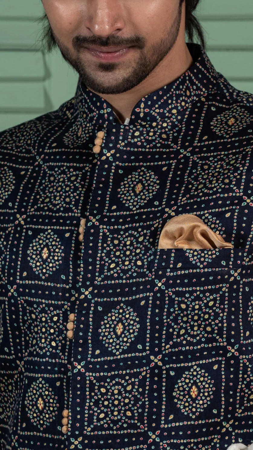 Kisah Men Navy Blue Kurta Jacket Set - Image 5