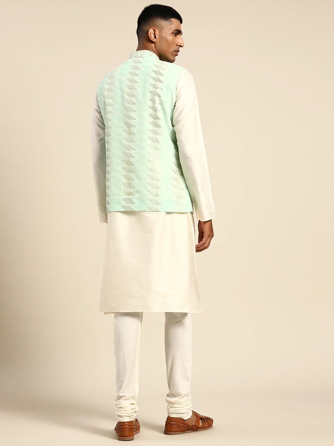 Kisah Men Green Color Kurta Jacket Set - Image 2