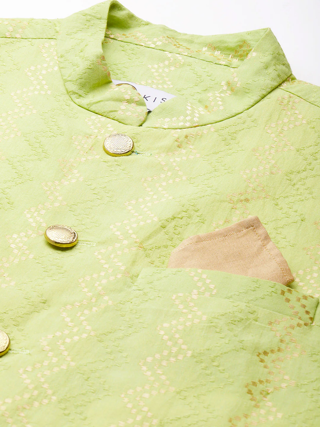 Men Green Color Kurta Jacket Set - Image 4