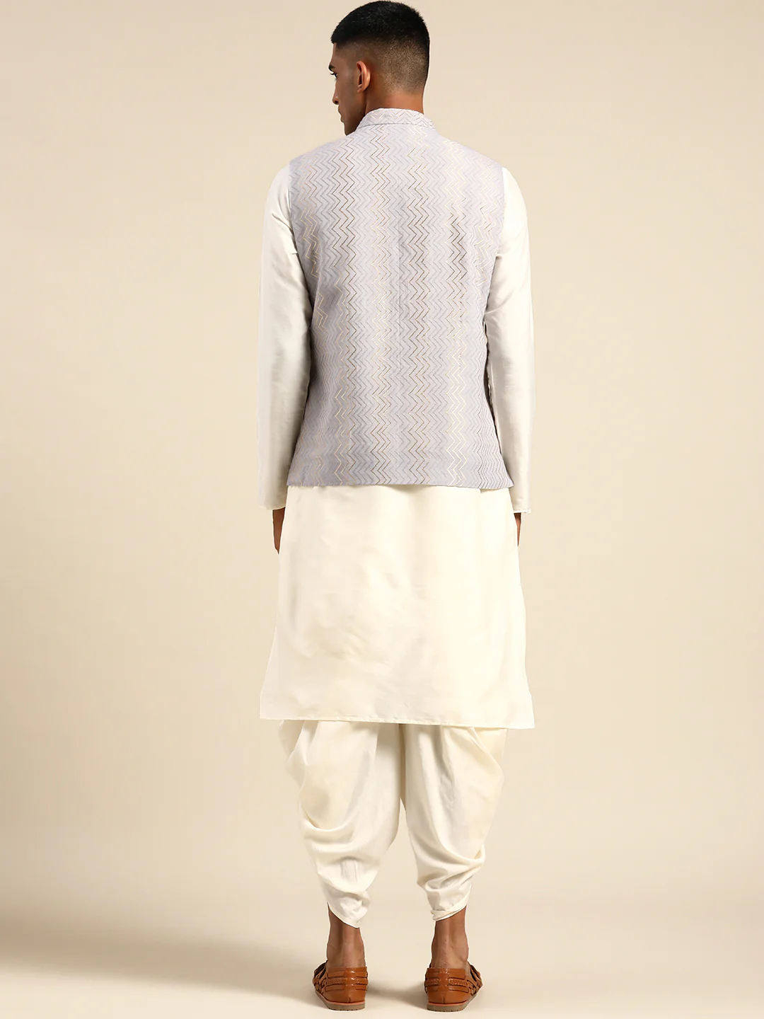 Men Grey Color Kurta Jacket Set - Image 2