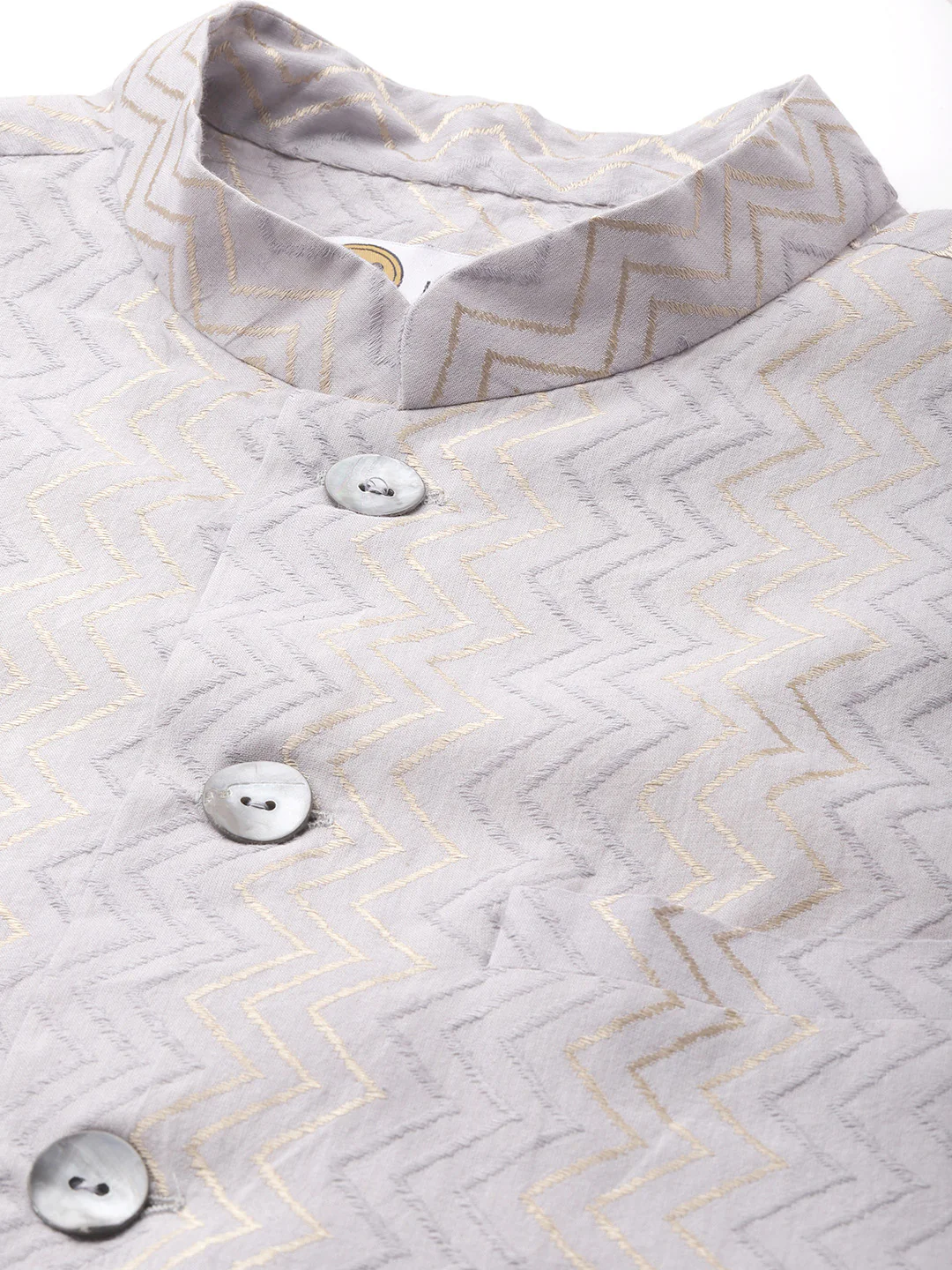 Men Grey Color Kurta Jacket Set - Image 3