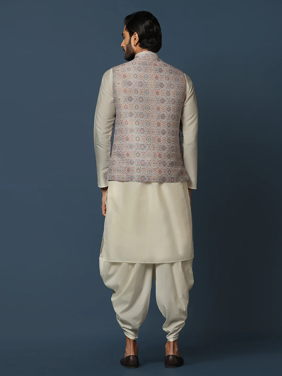 Men's Multicolored Kurta Jacket Dhoti Set - Image 4