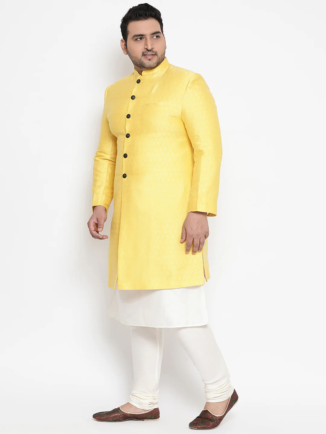 Men's Yellow Indowestern Set With Churidar - Image 2