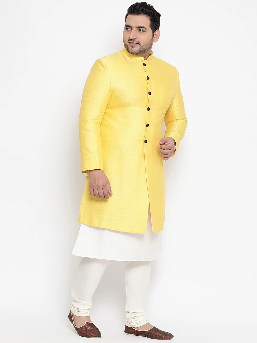 Men's Yellow Indowestern Set With Churidar - Image 3