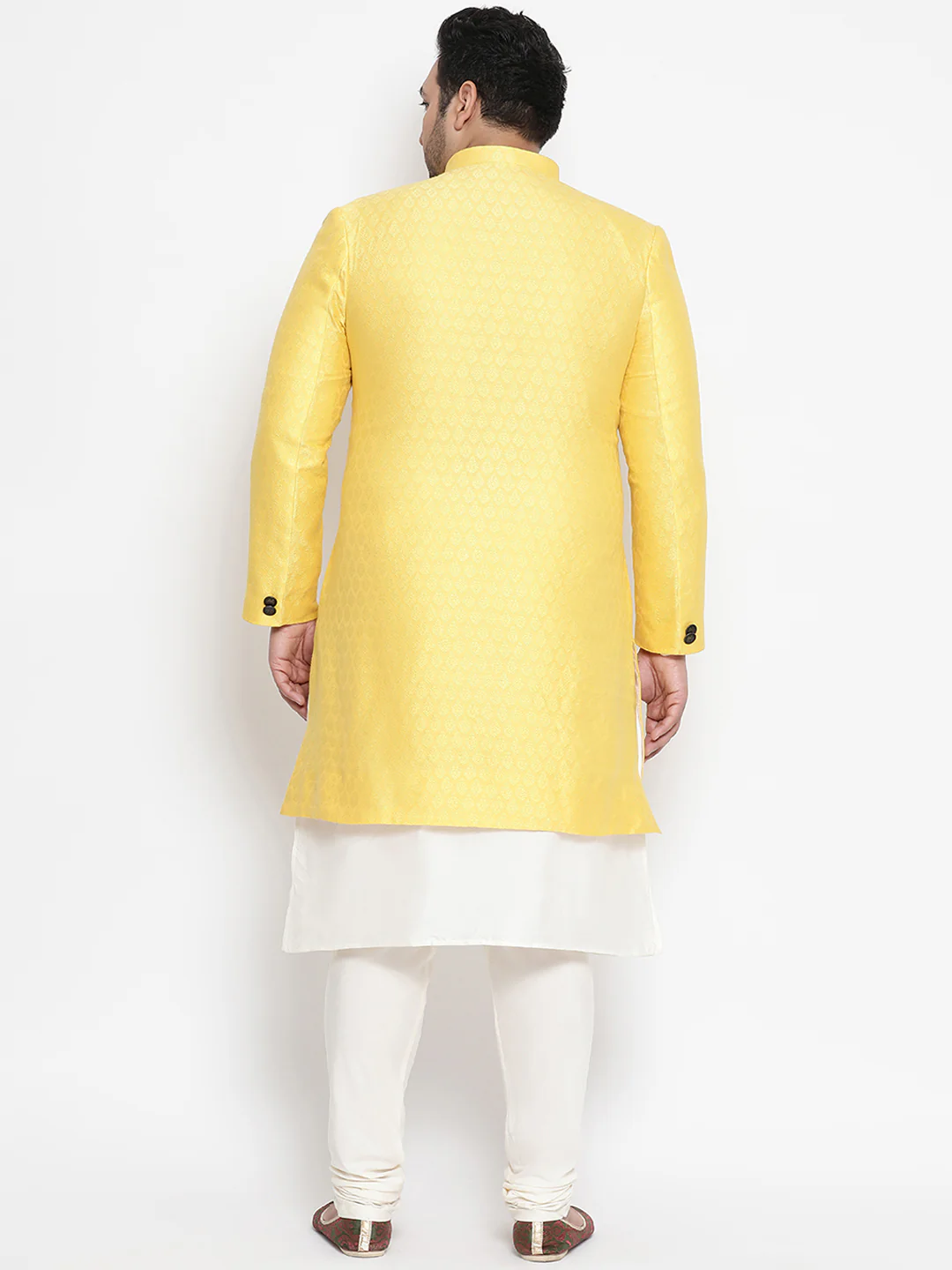 Men's Yellow Indowestern Set With Churidar - Image 4