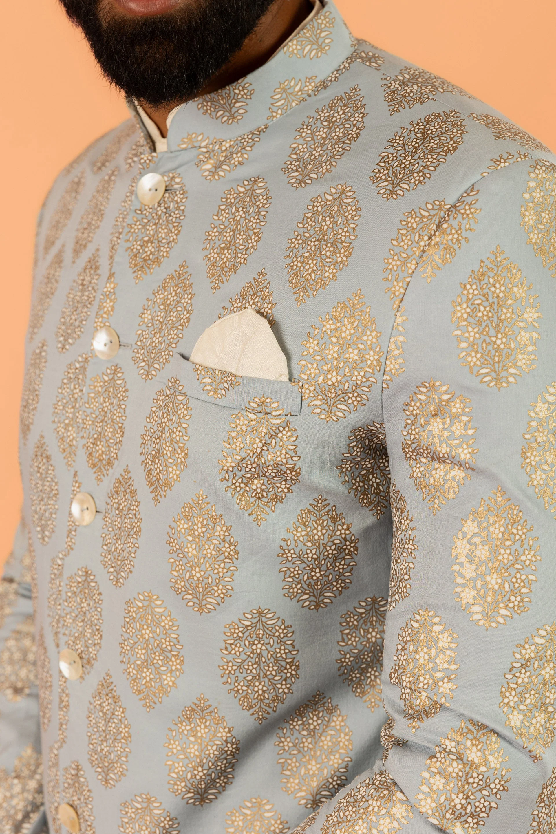 Light Blue Silk Blend Jacquard Sherwani Set - Image 12
