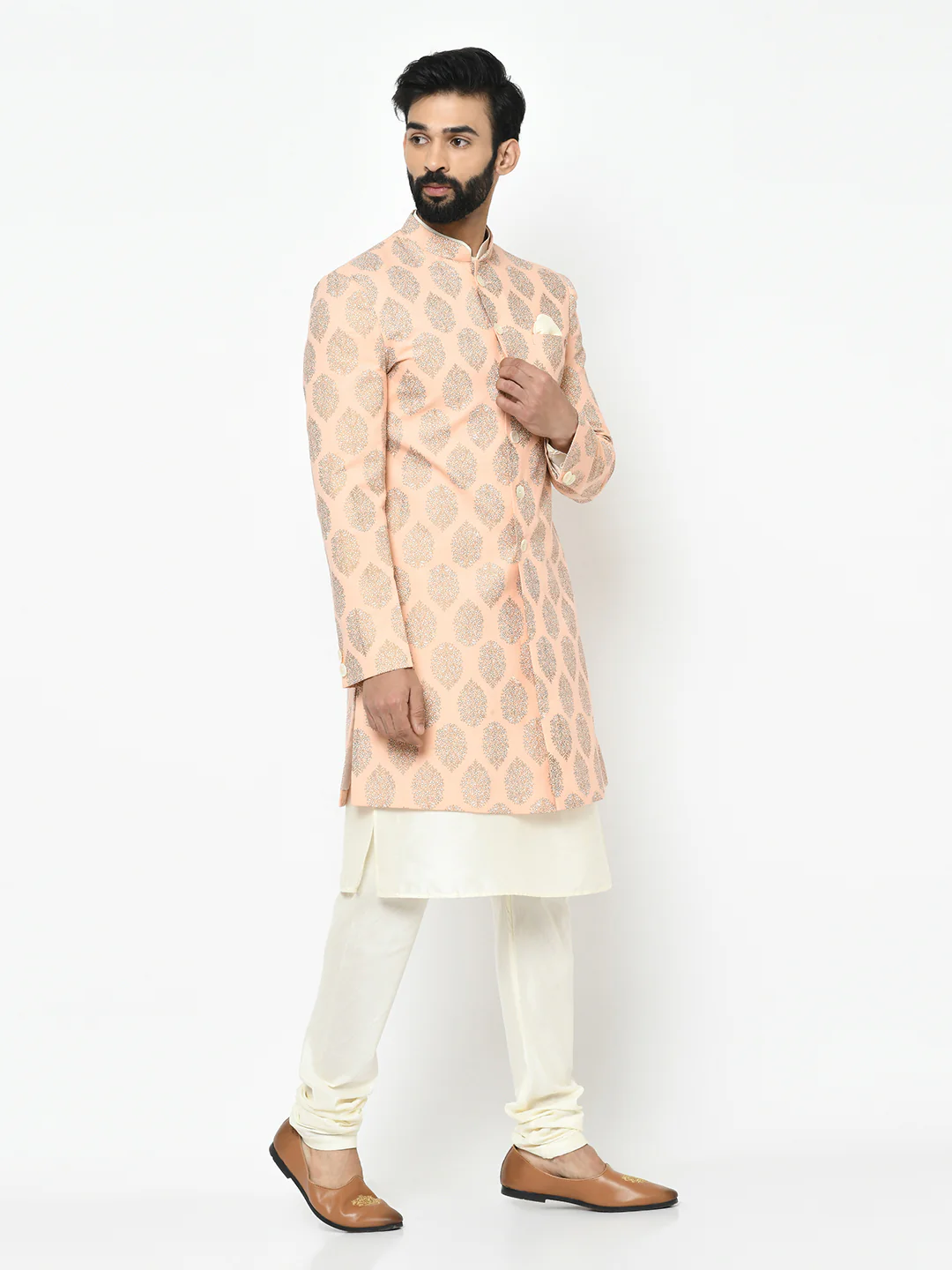 Men's Pink Indowestern Set With Kurta and Churidar - Image 2