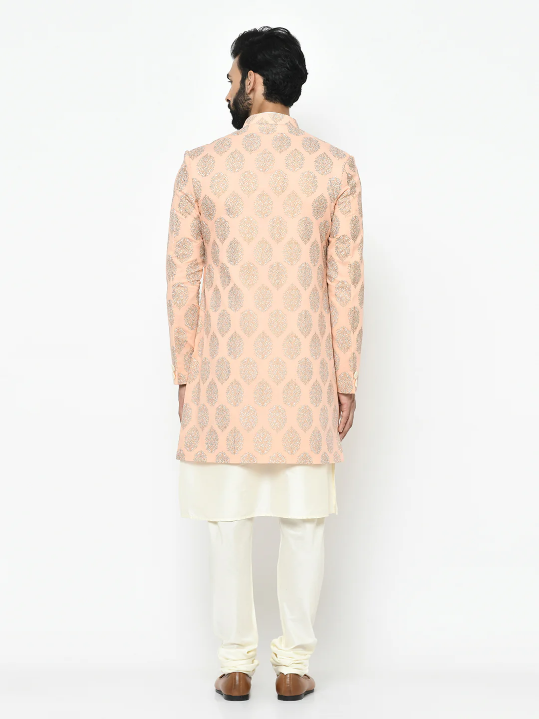 Men's Pink Indowestern Set With Kurta and Churidar - Image 4
