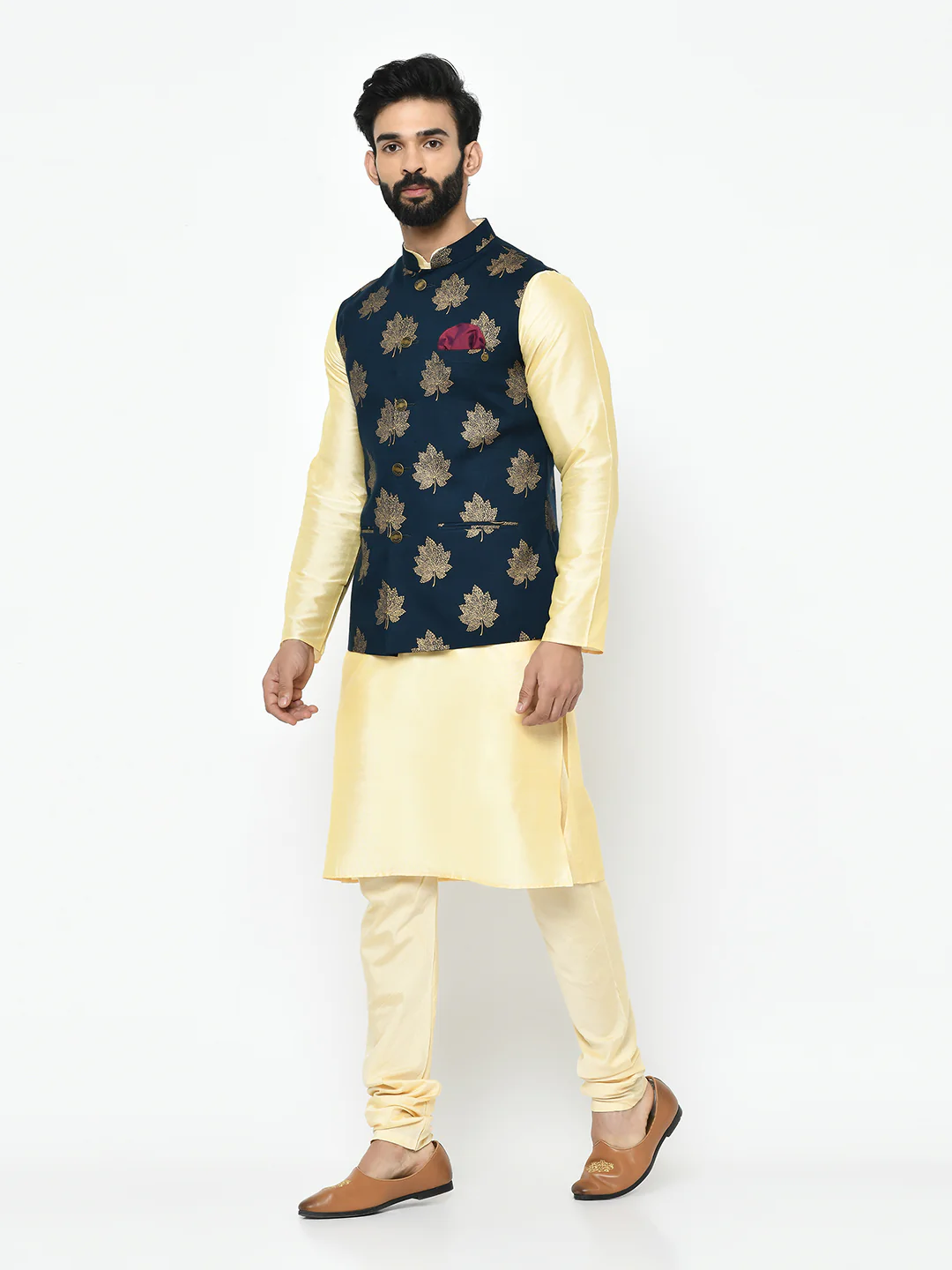 Men's Teal Green Kurta Jacket Pyjama Set - Image 2