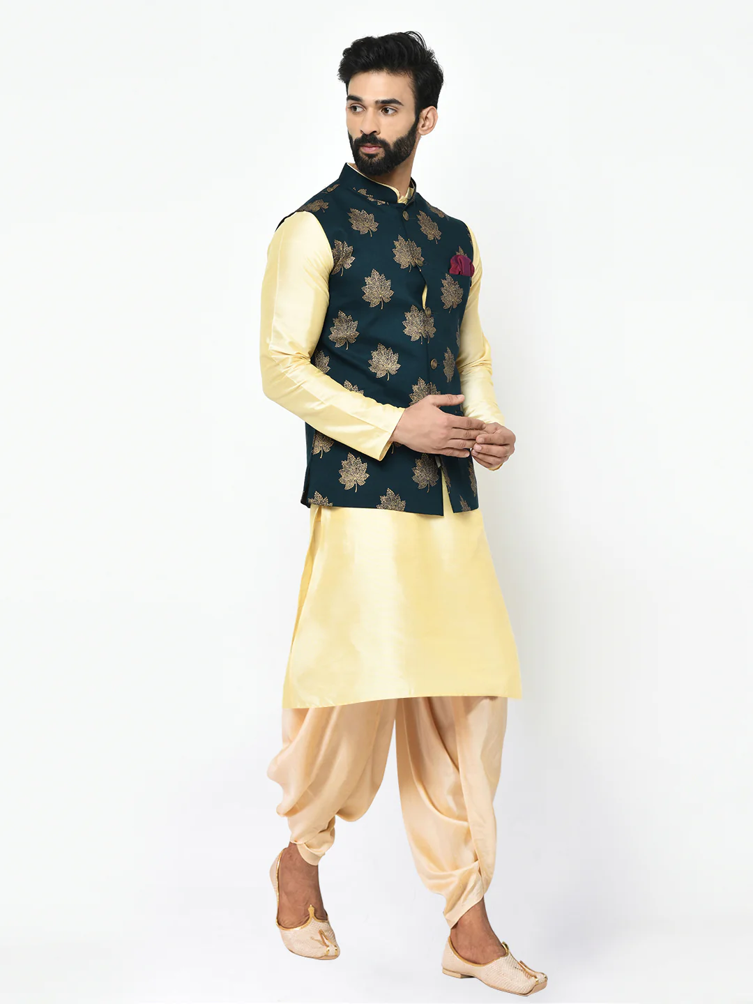 Kisah Men's Navy Blue Kurta Jacket Dhoti Set - Image 2