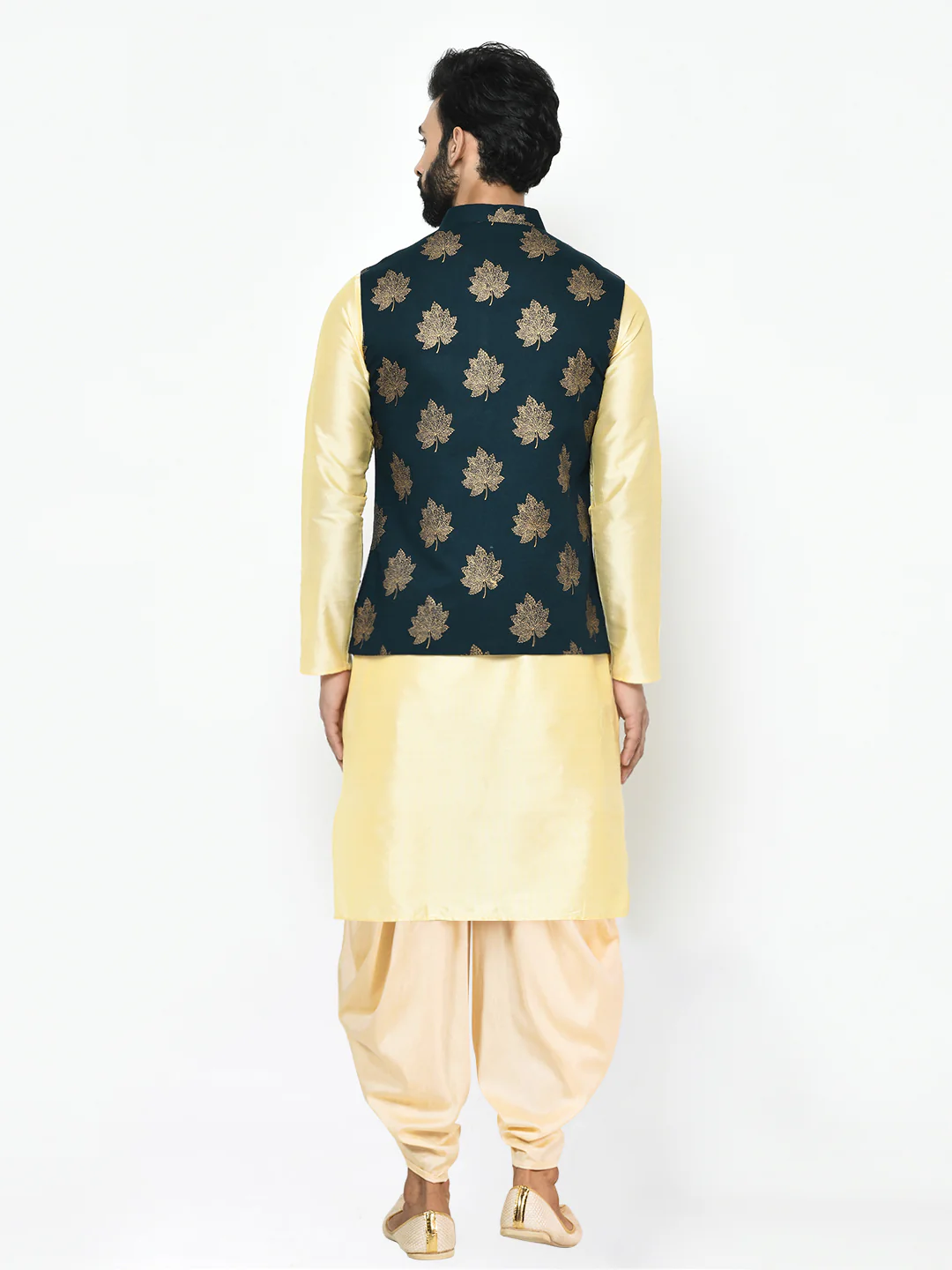Kisah Men's Navy Blue Kurta Jacket Dhoti Set - Image 4
