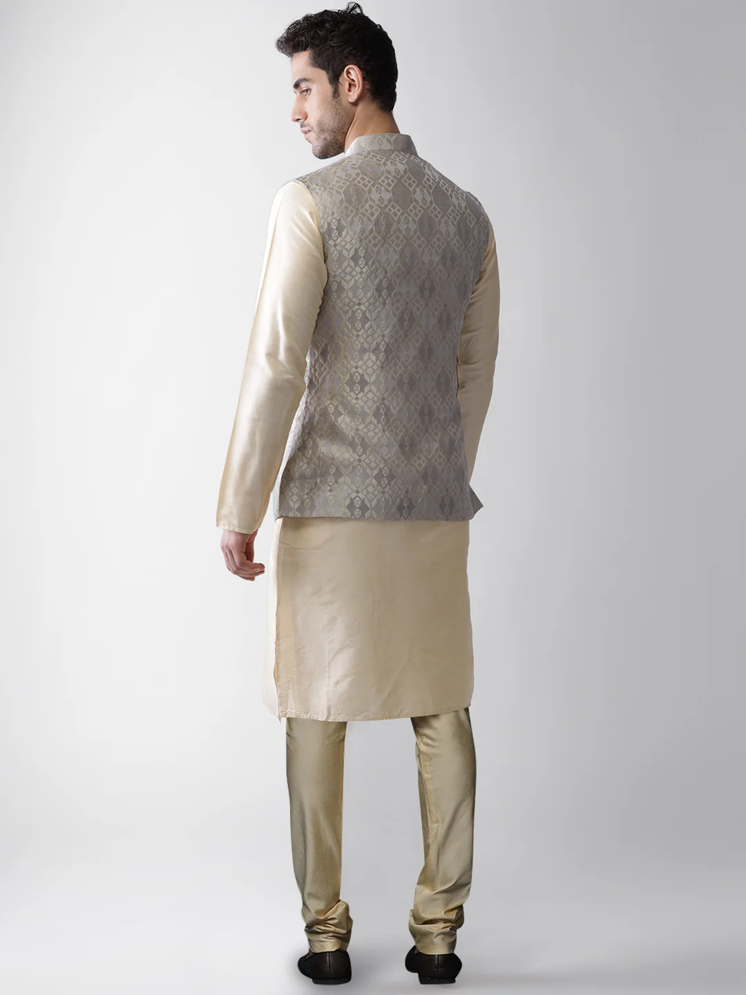 Men's Grey Kurta Jacket Pyjama Set - Image 4