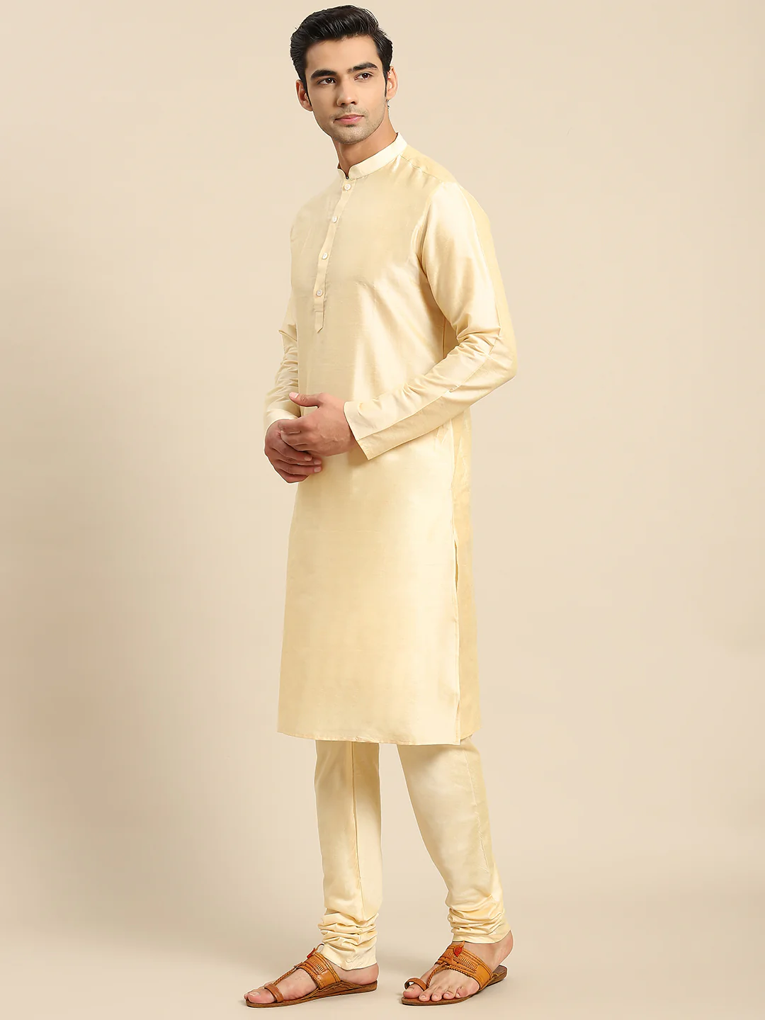 Kisah Men Gold Kurta Jacket Set - Image 3