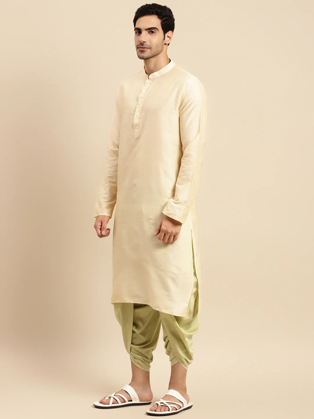 Men Green kurta jacket dhoti set - Image 3