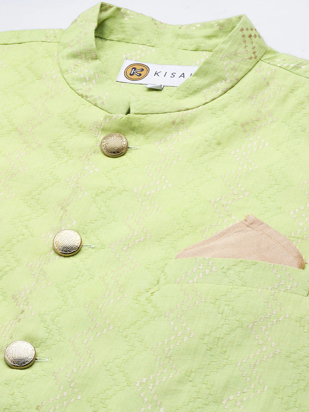 Men Green Color Kurta Jacket Set - Image 3