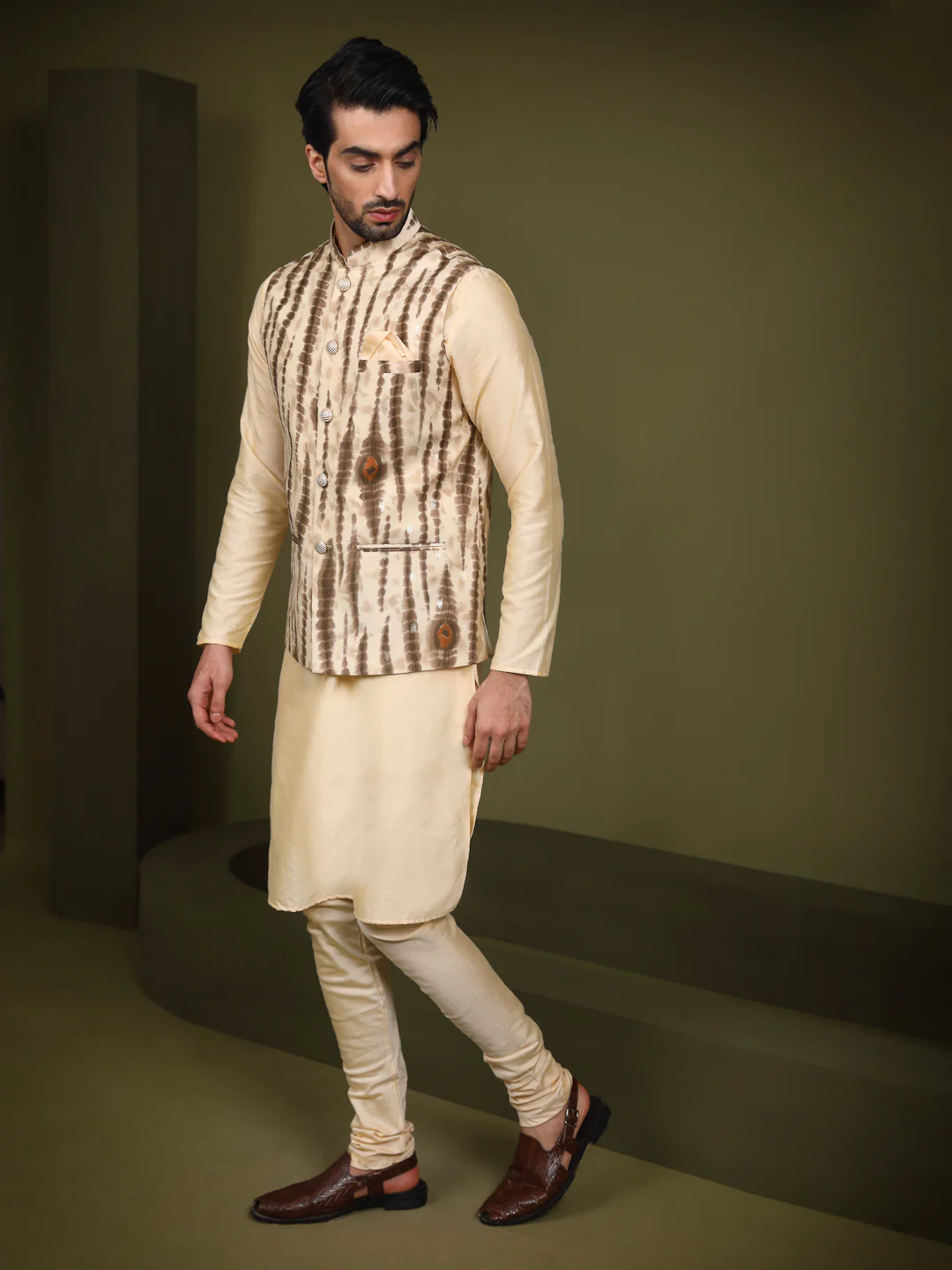 Kisah Men Cream Kurta Jacket Set - Image 2