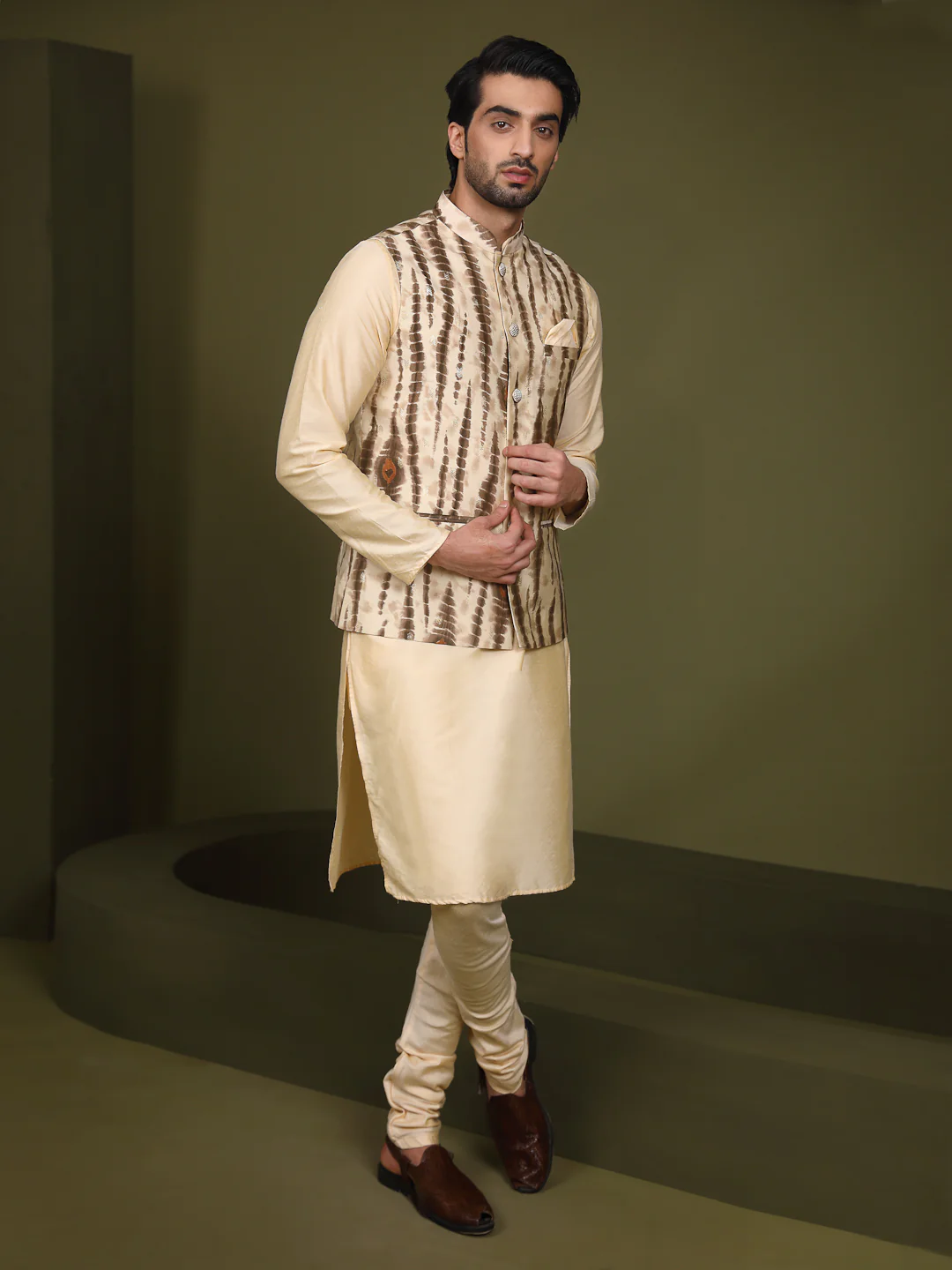 Kisah Men Cream Kurta Jacket Set - Image 3