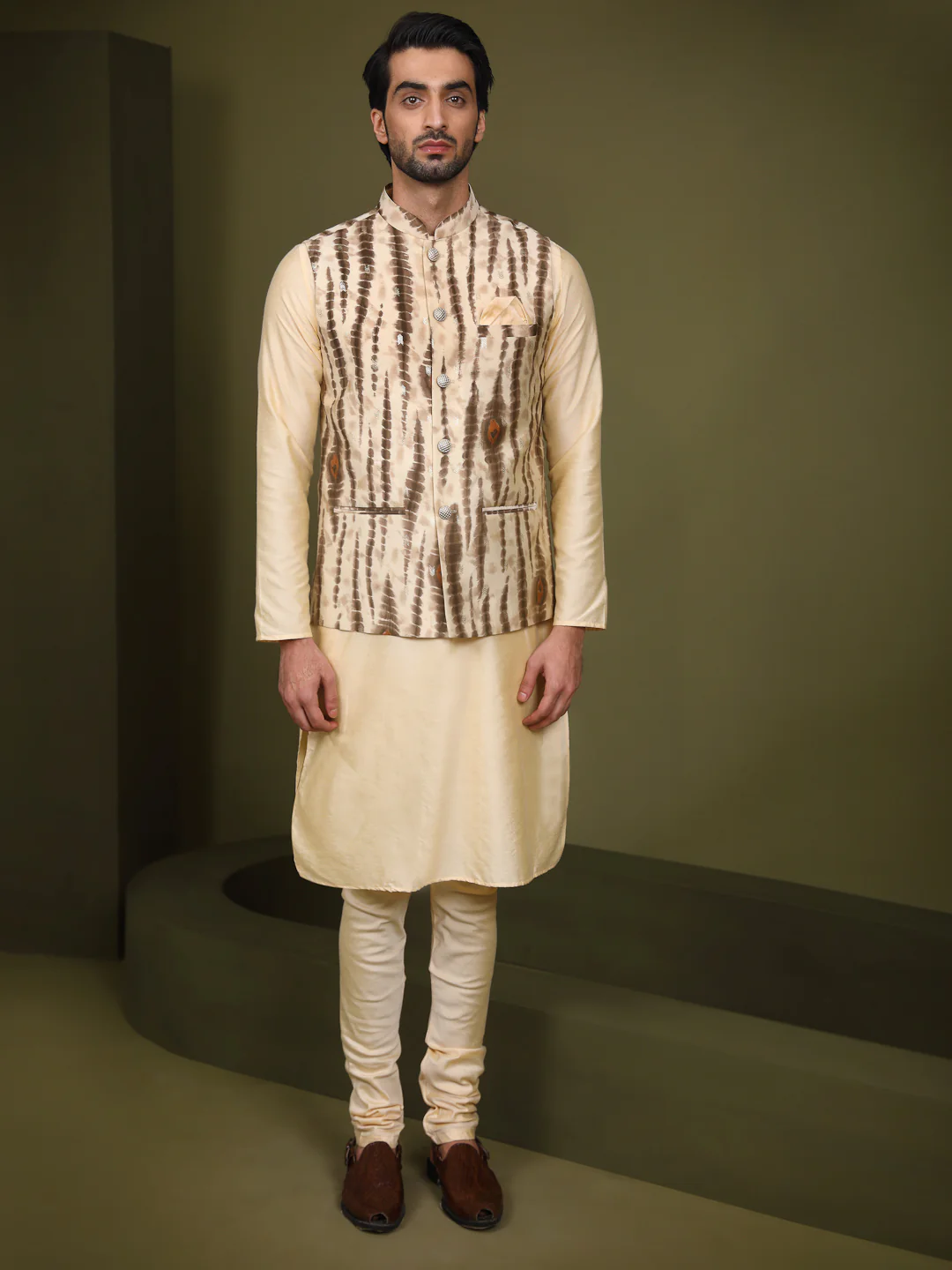 Kisah Men Cream Kurta Jacket Set - Image 5
