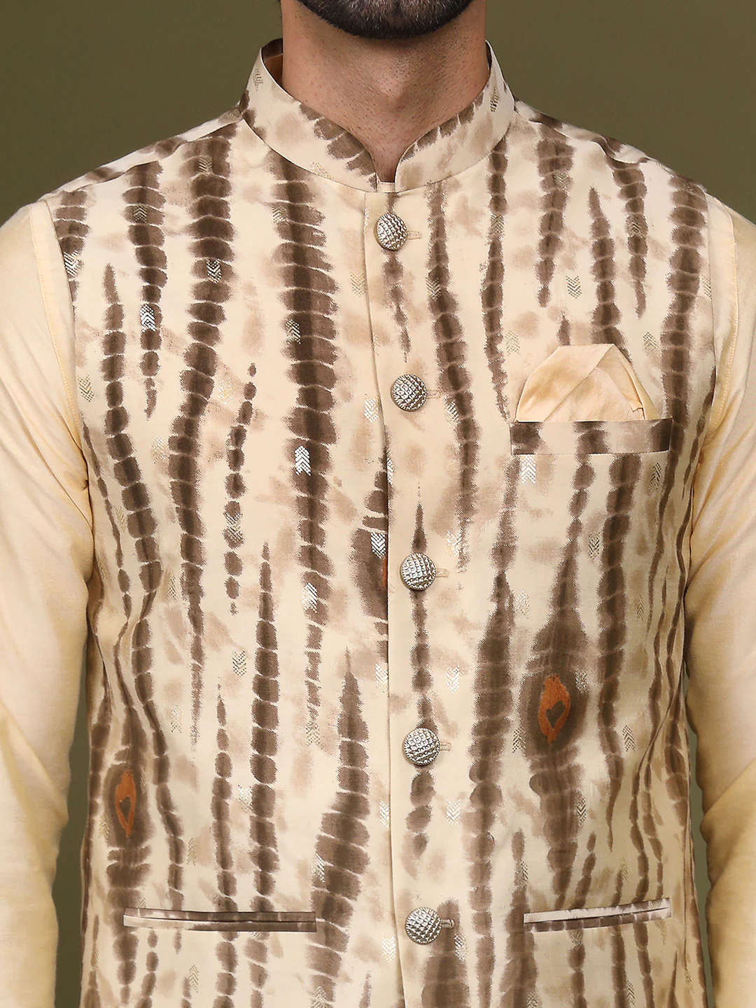 Kisah Men Cream Kurta Jacket Set - Image 6