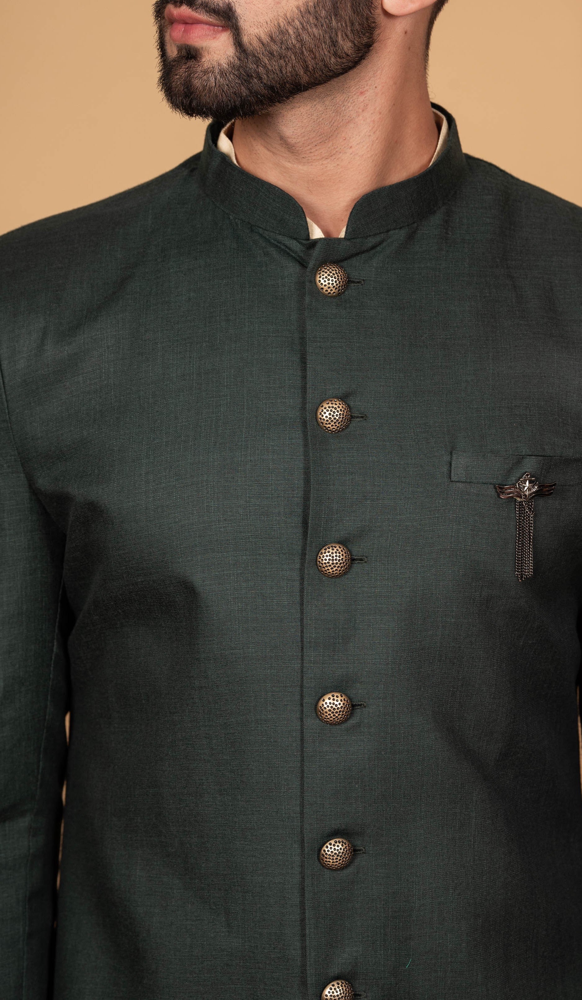 Men's Green Indowestern Set With Kurta and Churidar - Image 6