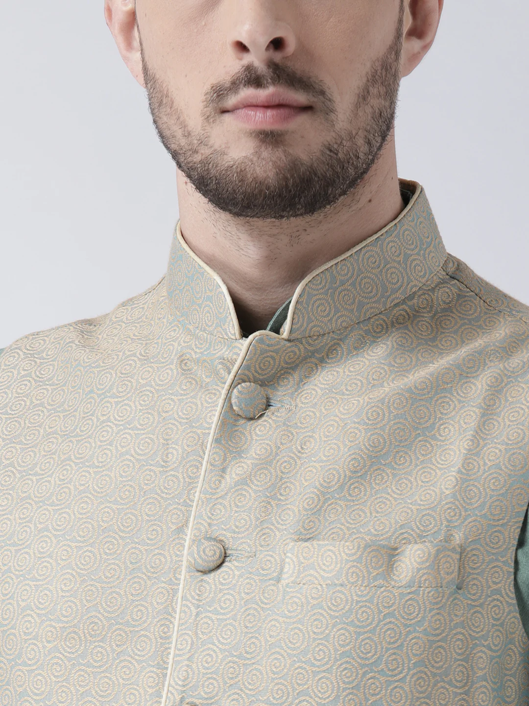 Men's Green Kurta Jacket Dhoti Set - Image 6