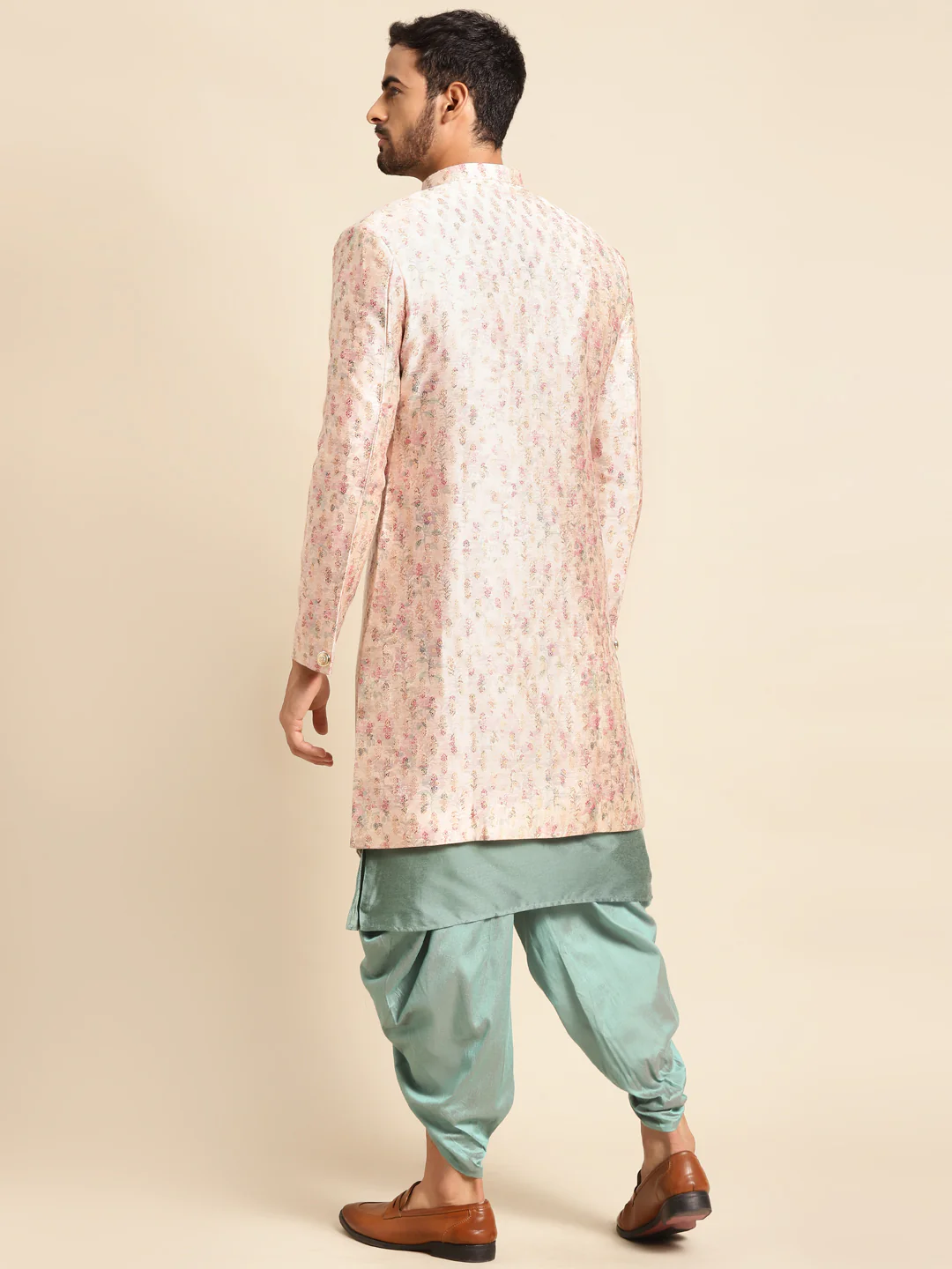 Men's Cream Indowestern Set With Kurta and Dhoti - Image 2