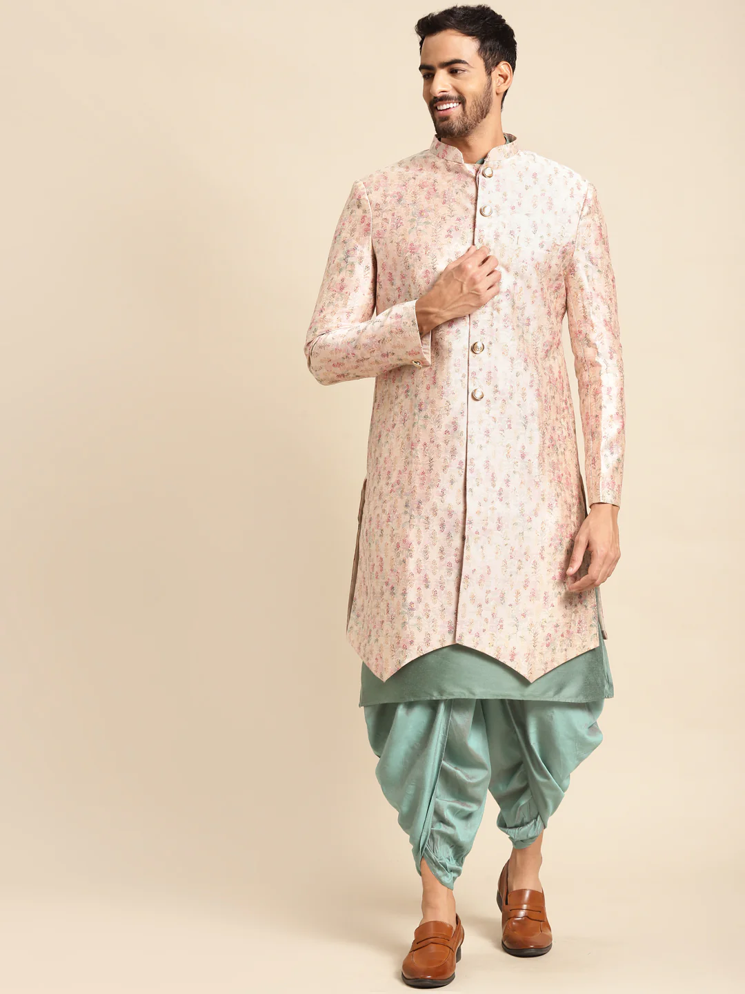 Men's Cream Indowestern Set With Kurta and Dhoti - Image 7