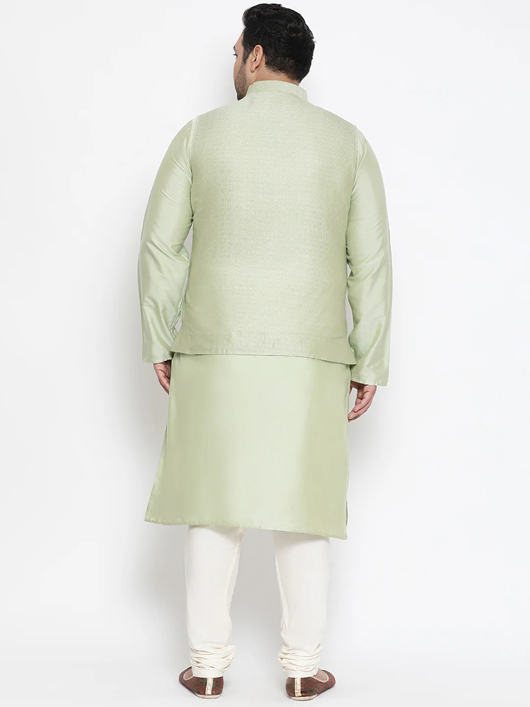 Men's Green Kurta Churidar Jacket Set - Image 3