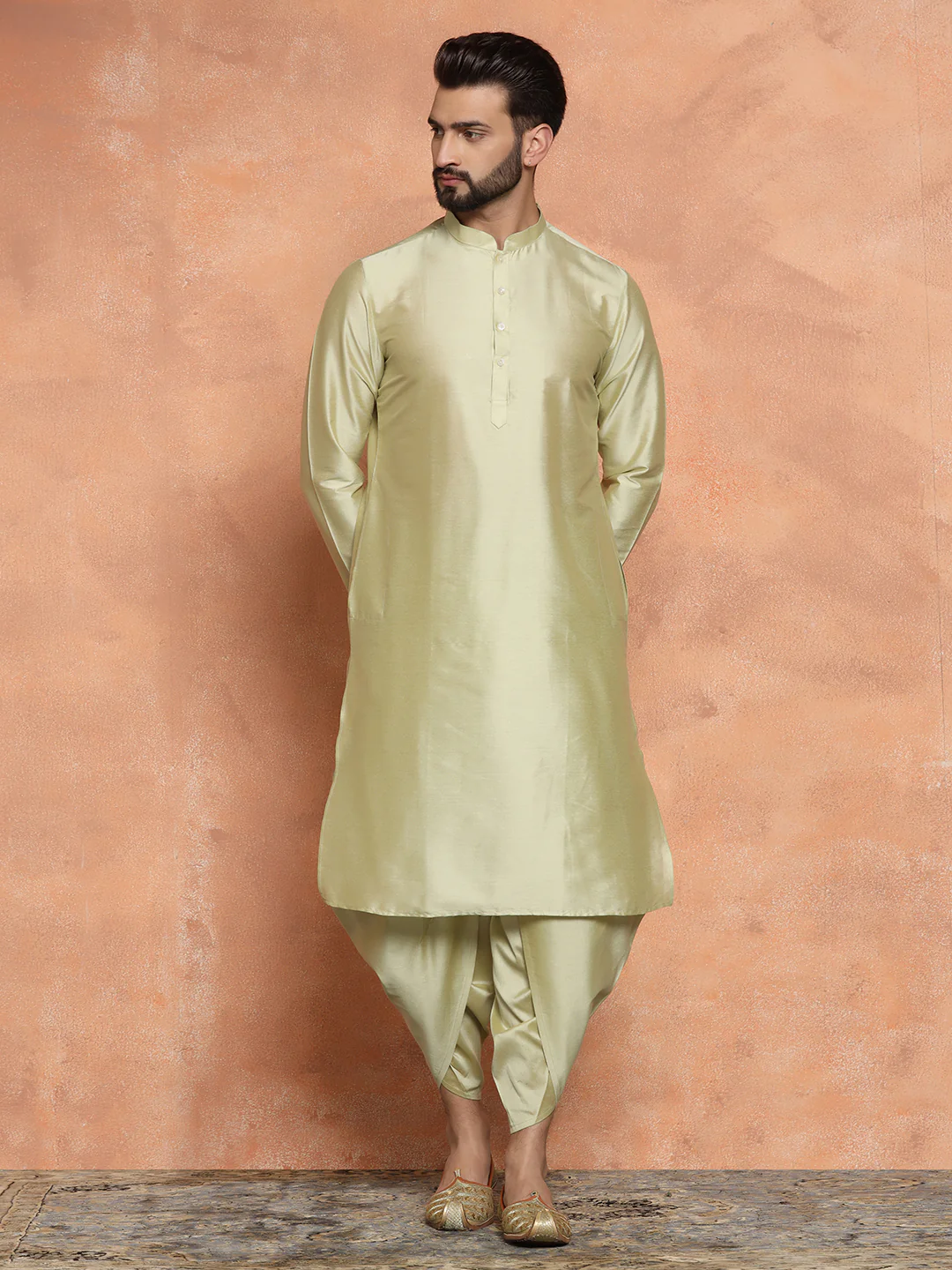 Men Mustard Kurta Jacket Set - Image 5