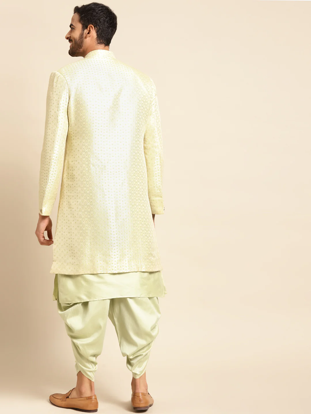 Men's Gold Indowestern Set With Kurta and Dhoti - Image 2