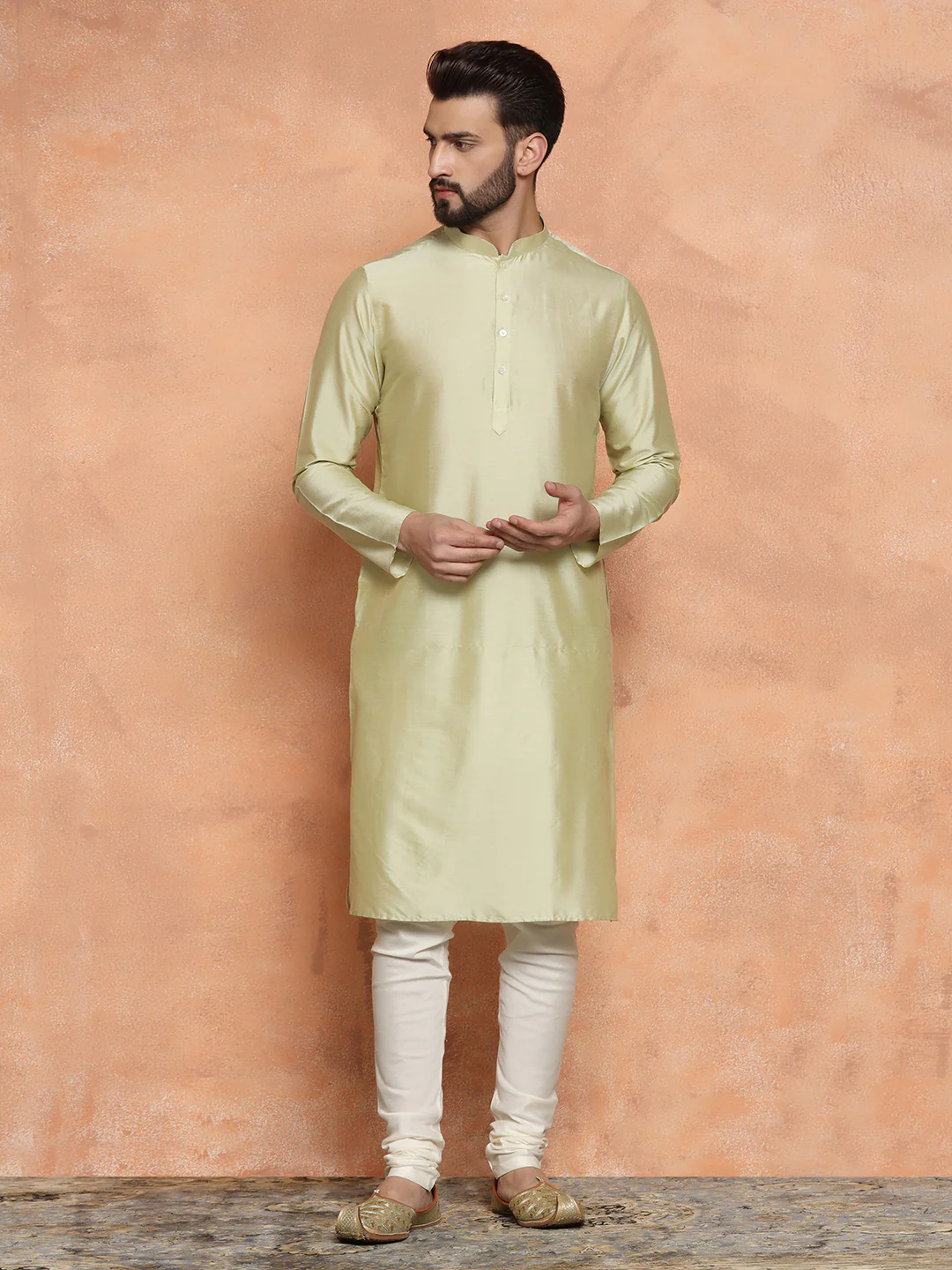 Gold Silk Blend Jacquard Sherwani Set - Image 7
