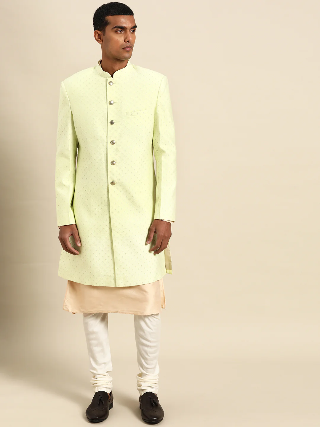 Kisah Men's Lime Indowestern Set With Kurta and Churidar - Image 6