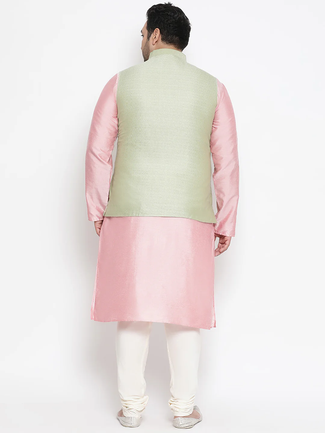 Men's Green Kurta Churidar Jacket Set - Image 3