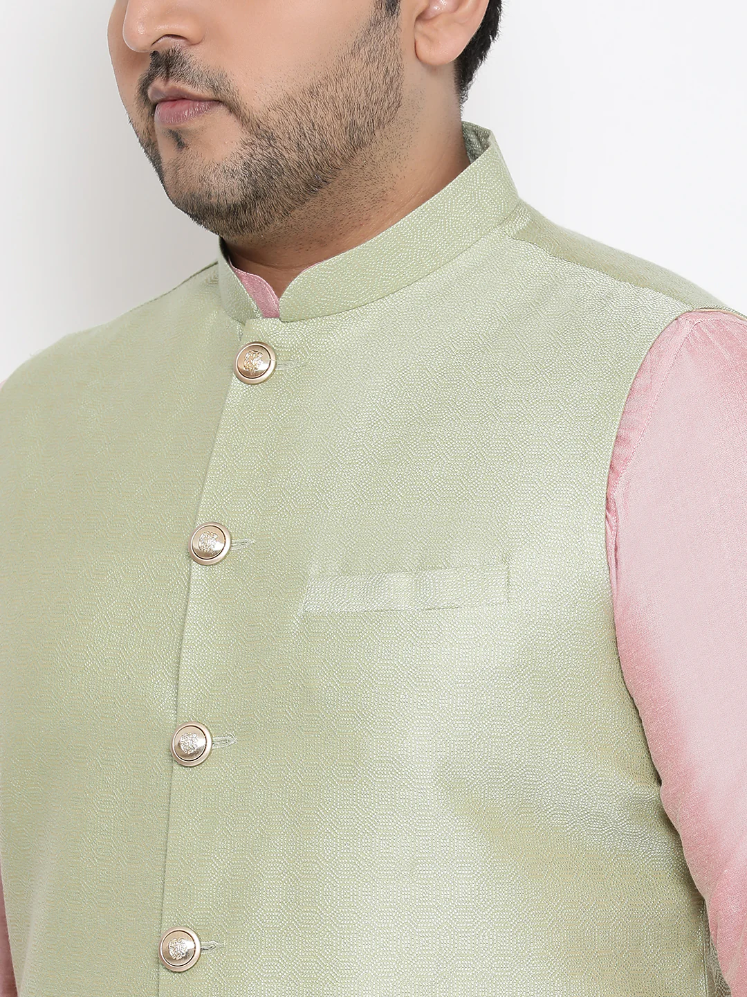 Men's Green Kurta Churidar Jacket Set - Image 4