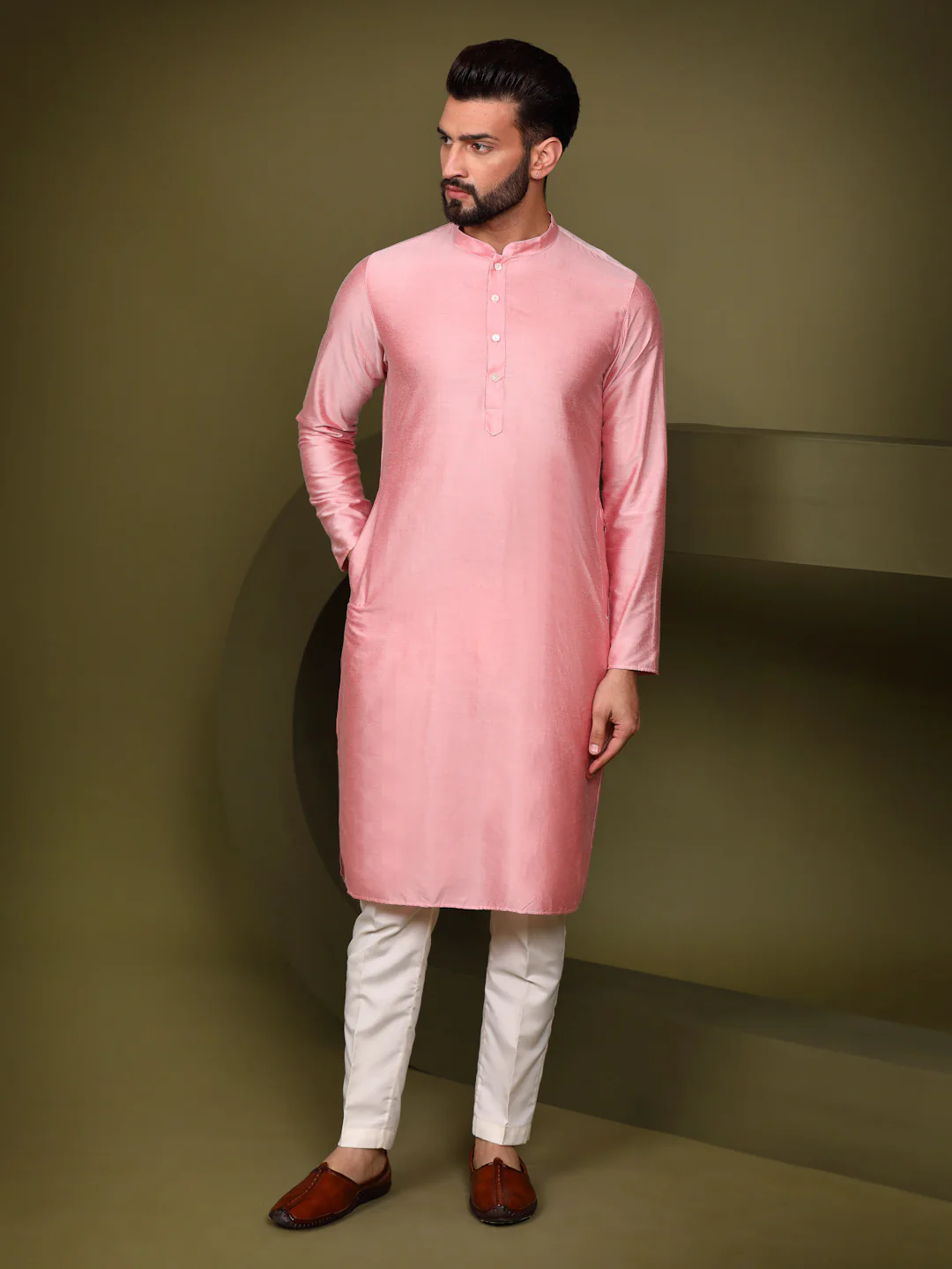 Cream Floral Silk Blend Sherwani Trouser Set - Image 6