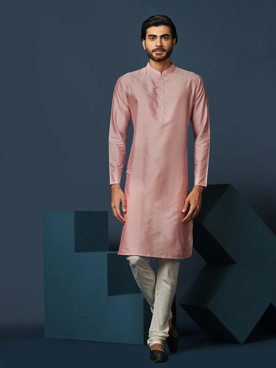 Pastel Cotton Silk Printed Sherwani Kurta Churidar Set - Image 5